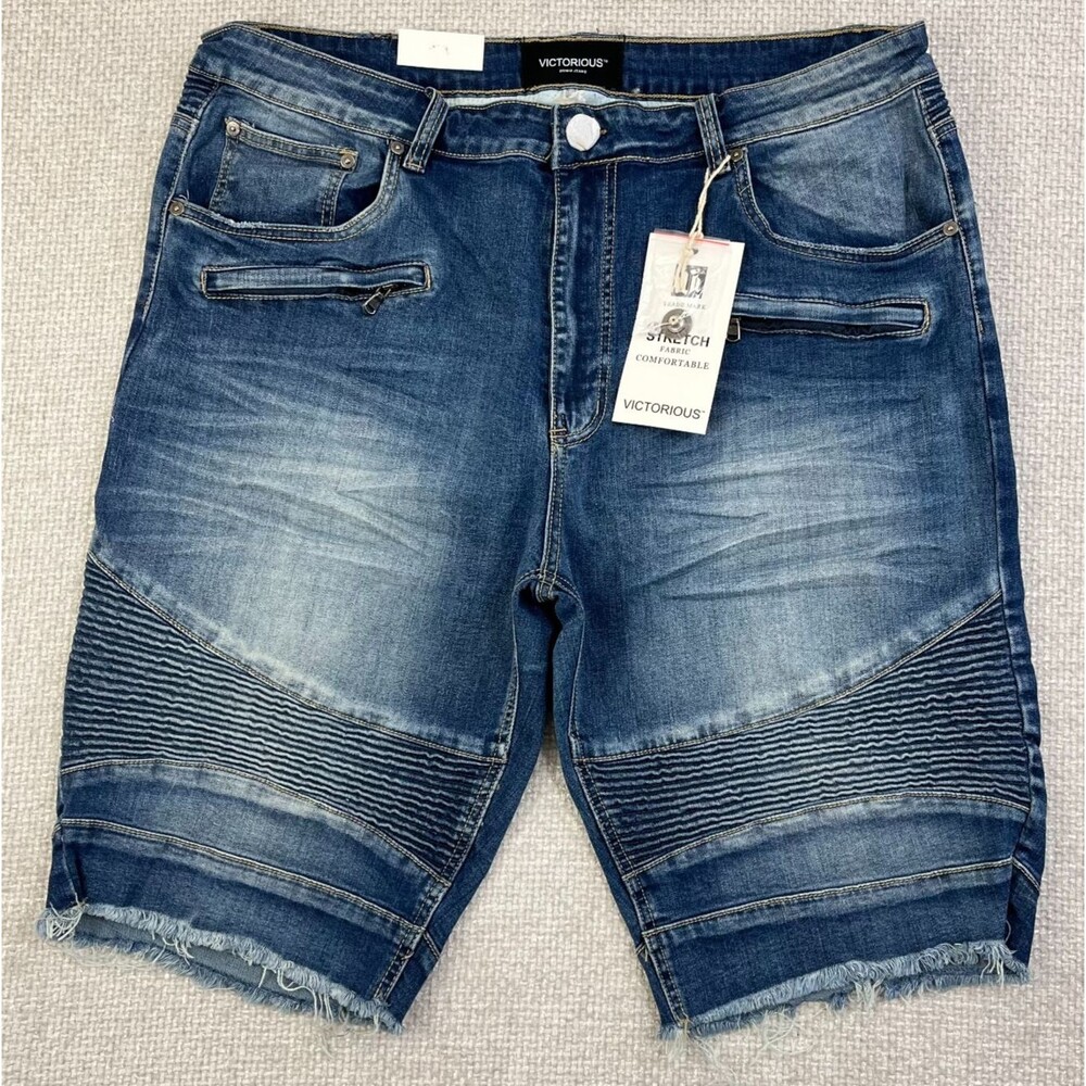 NEW Victorious Denim Jean Shorts Mens 38 Stretch Moto Blue Skater Hip Hop Grunge